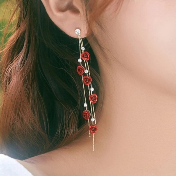 Rose Petal Drop Earrings - Picture 3 of 5